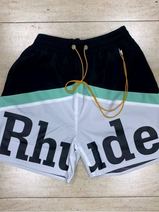 Rhude Other - Rhude Black, White & Teal Colorblock Logo Swim Shorts